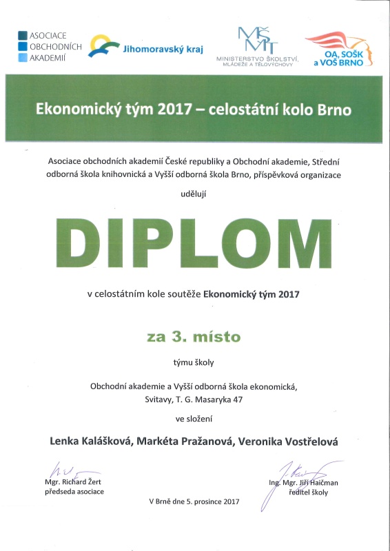 Ekonomický tým třetí v ČR, 05.12.2017
