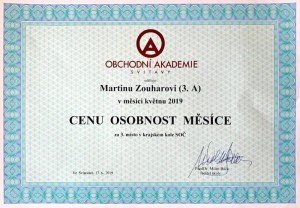 Certifikát - Osobnost 05-2019 - Zouhar