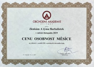 Osobnost - 11-2019 - Florbalistky - certifikát